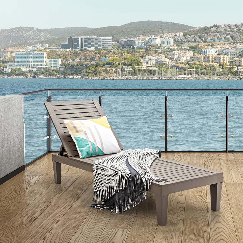 Outdoor Chaise Lounge Chair Patio Recliner Adjustable With 5 Positions Wood Texture Design Waterproof Easy To Assemble - Comf