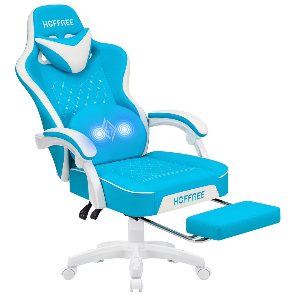 Hoffree Gaming Chair with Massage and Footrest Big and Tall Gamer Chair with Headrest and Lumbar Support PU Computer Game Chair for Adults Office - image 3