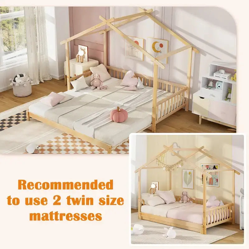Gymax Twin to King Wooden House Bed Daybed with Safety Rails & Customizable Design - image 20