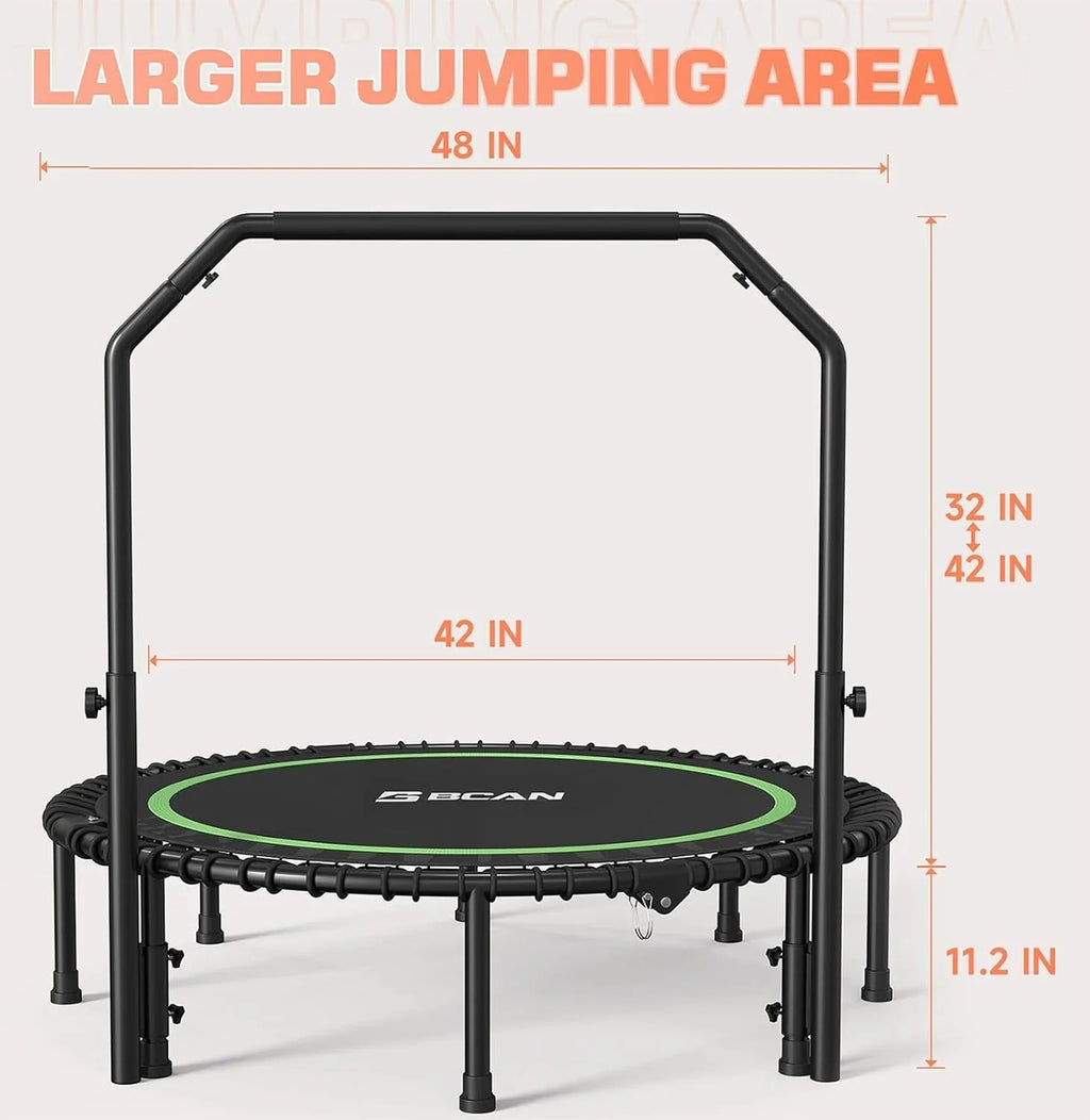 BCAN 450/550 LBS Foldable Mini Trampoline, 40"/48" Fitness Trampoline with Bungees, U Shape Adjustable Foam Handle, Stable & Quiet Exercise Rebounder for Adults Indoor/Outdoor Workout - image 17