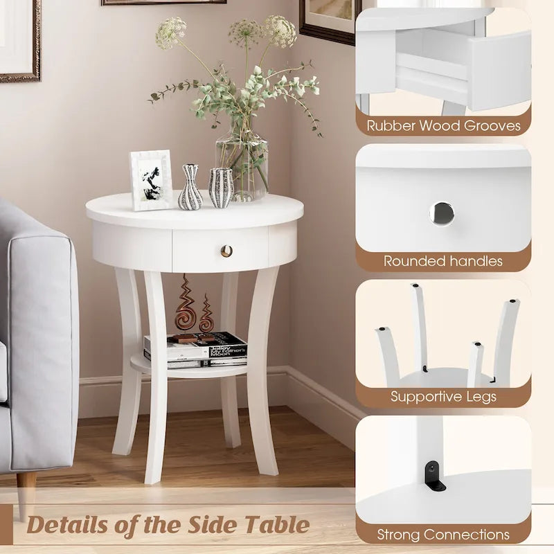Costway Round 2-Tier Side Table - Versatile Nightstand for Bedroom and Living Room - image 8
