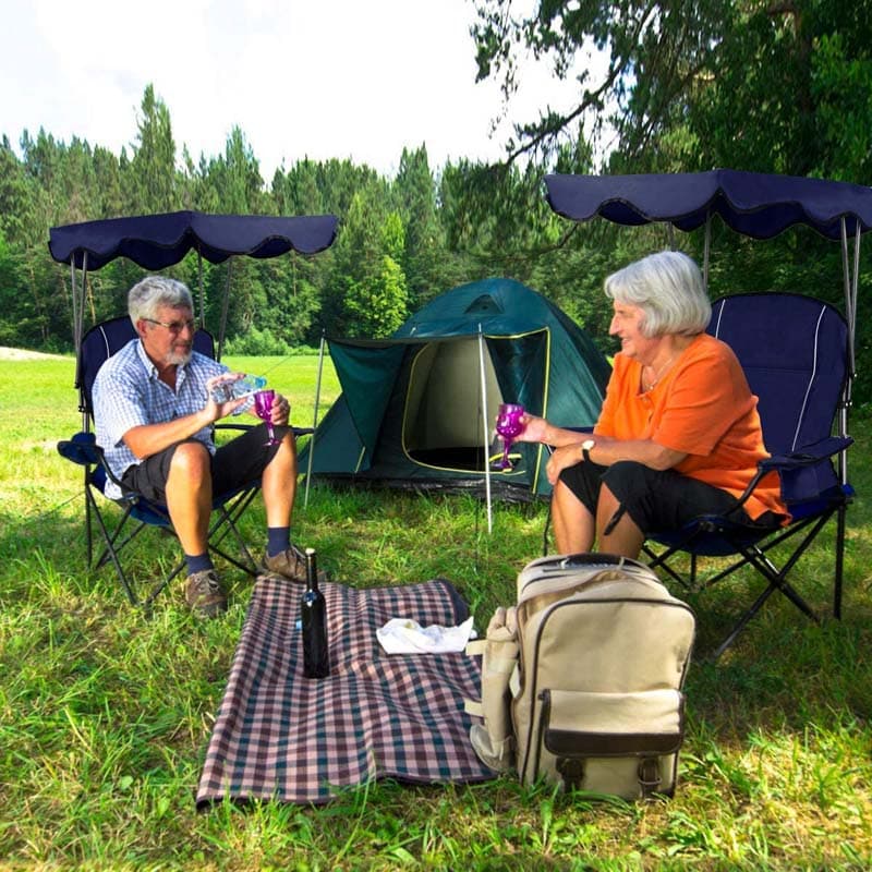 Outdoor Canopy Chair Portable Folding Beach Chair With 2 Cup Holders 600D Pvc Fabric Camping Chair Lawn Chair - Comfortable A