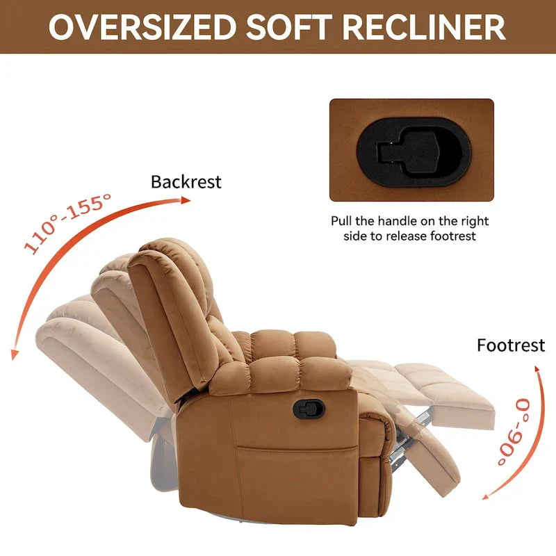 Extra-Large Swivel Rocker Recliner with Footrest and Pockets - Manual Operation - image 21