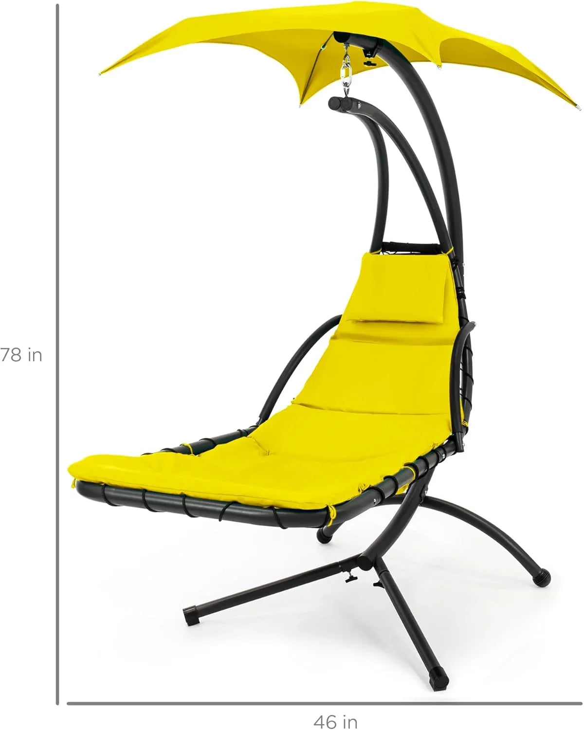 Best Choice Products Outdoor Hanging Curved Steel Chaise Lounge Chair Swing w/Built-in Pillow and Removable Canopy - Charcoal