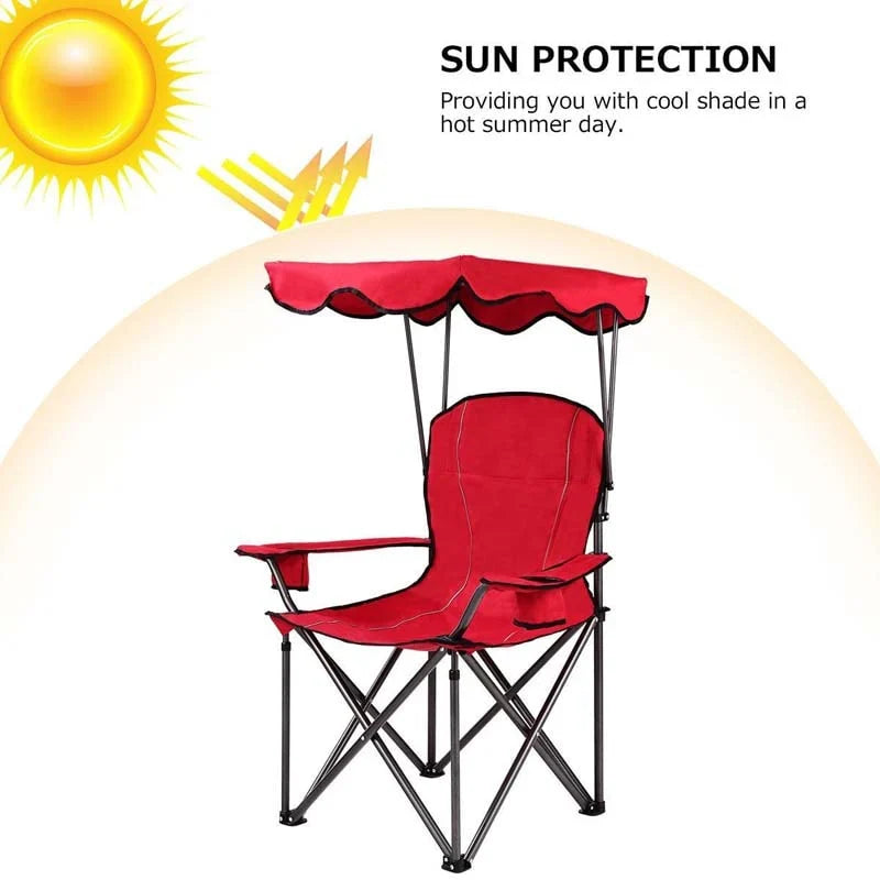 Outdoor Canopy Chair Portable Folding Beach Chair With 2 Cup Holders 600D Pvc Fabric Camping Chair Lawn Chair - Comfortable A