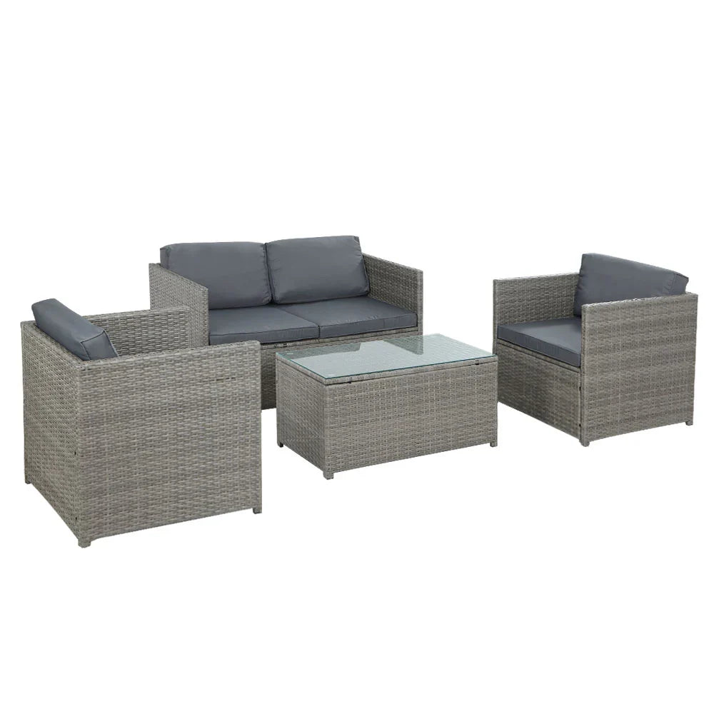 Gardeon 4-Piece Outdoor Sofa Set Wicker Couch Lounge Setting Grey - image 1