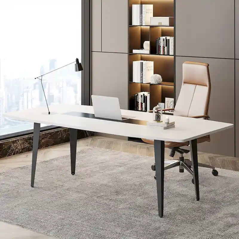 70.86-Inch White Boat-Shaped Office Desk with Sturdy Metal Legs - image 3