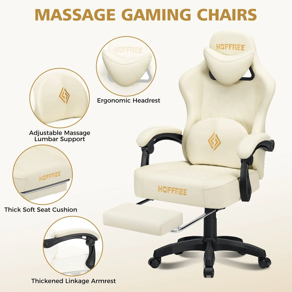 Hoffree Gaming Chair with Massage and Footrest Big and Tall Gamer Chair with Headrest and Lumbar Support PU Computer Game Chair for Adults Office - image 63