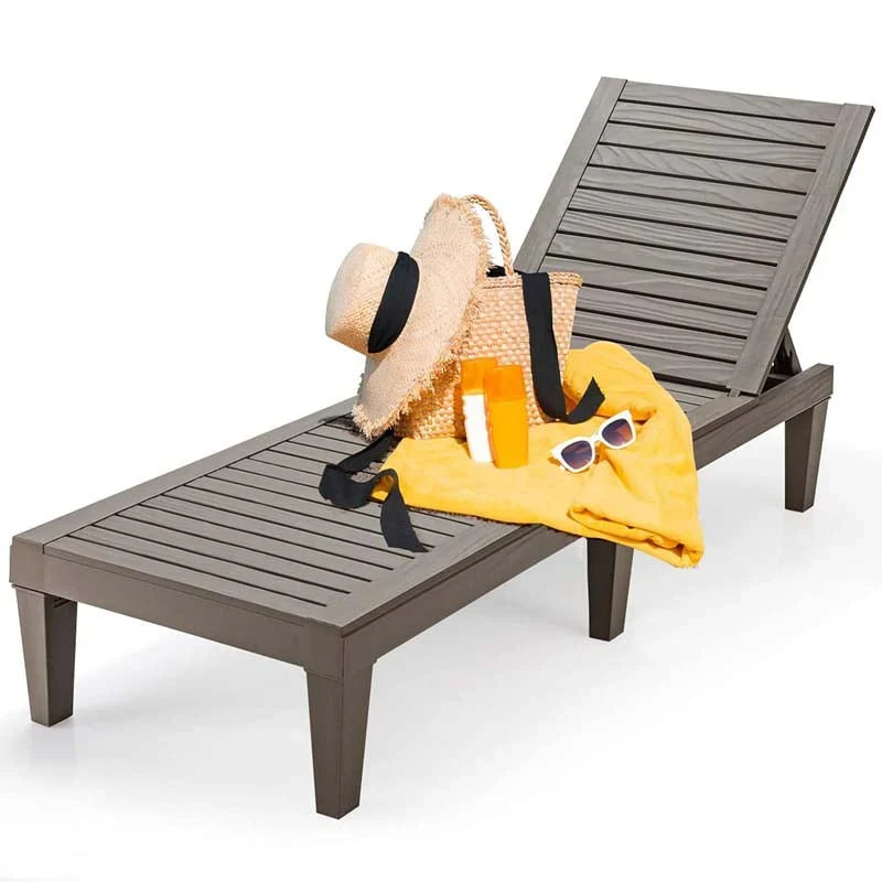Outdoor Chaise Lounge Chair Patio Recliner Adjustable With 5 Positions Wood Texture Design Waterproof Easy To Assemble - Comf