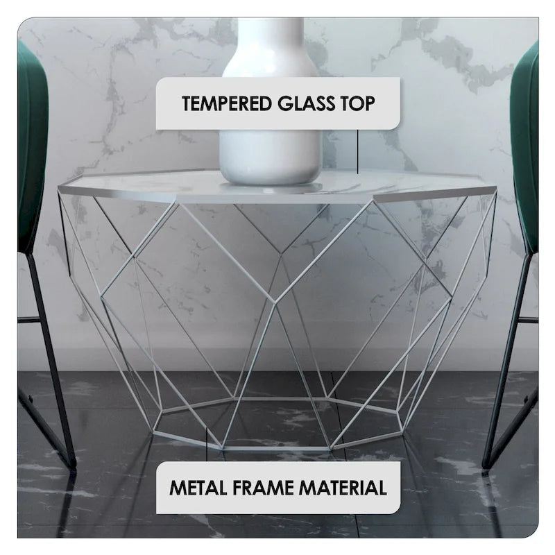 Malibu 22 Modern Octagonal Coffee Table with Tempered Glass Top and Durable Metal Geometric Base for Living Room or Office - image 15