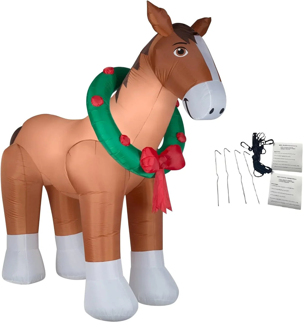 Christmas Inflatables Clydesdale Horse Holiday Inflatable, 9 Foot Wide and Lights Up, Comes with Tether Stakes, Rope, Power S