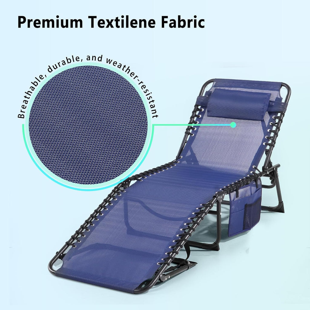 Unovivy Outdoor Chaise Lounge Chairs Set of 2, Portable Folding Pool Lounge Chair with 5-Position Reclining Back, Teslin Tann