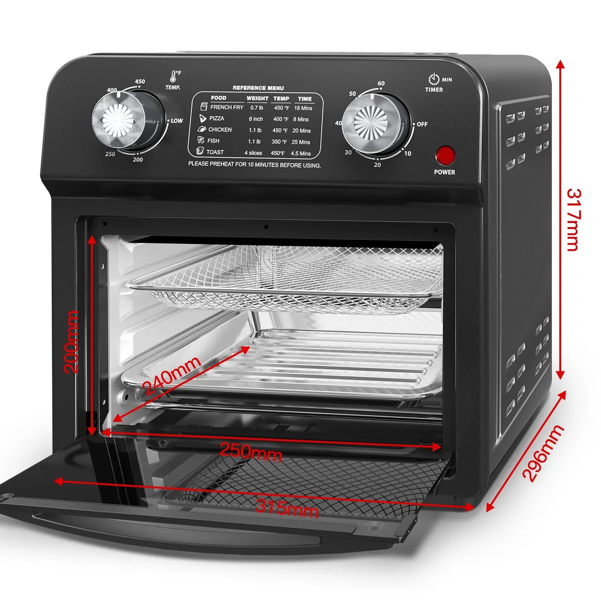 PlumChef 13 Quart 4 Slices Air Fryer Convection Toaster Oven, 1500W, 7 in 1 Multifunction with Roast, Bake, Grill, Broil, Toast, Dehydrate, Defrost - image 19
