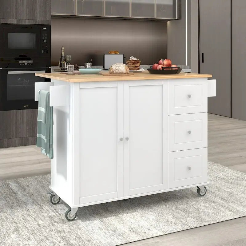 Mobile Kitchen Island on Wheels with Drop Leaf and Solid Wood Top - image 1