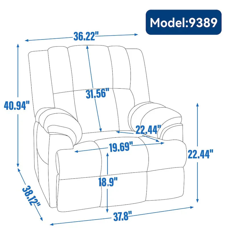 Extra-Large Swivel Rocker Recliner with Footrest and Pockets - Manual Operation - image 20