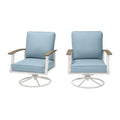 Hampton Bay Marina Point White Steel Outdoor Patio Swivel Lounge Chair with CushionGuard Surf Blue Cushions (2-Pack) GC-41019