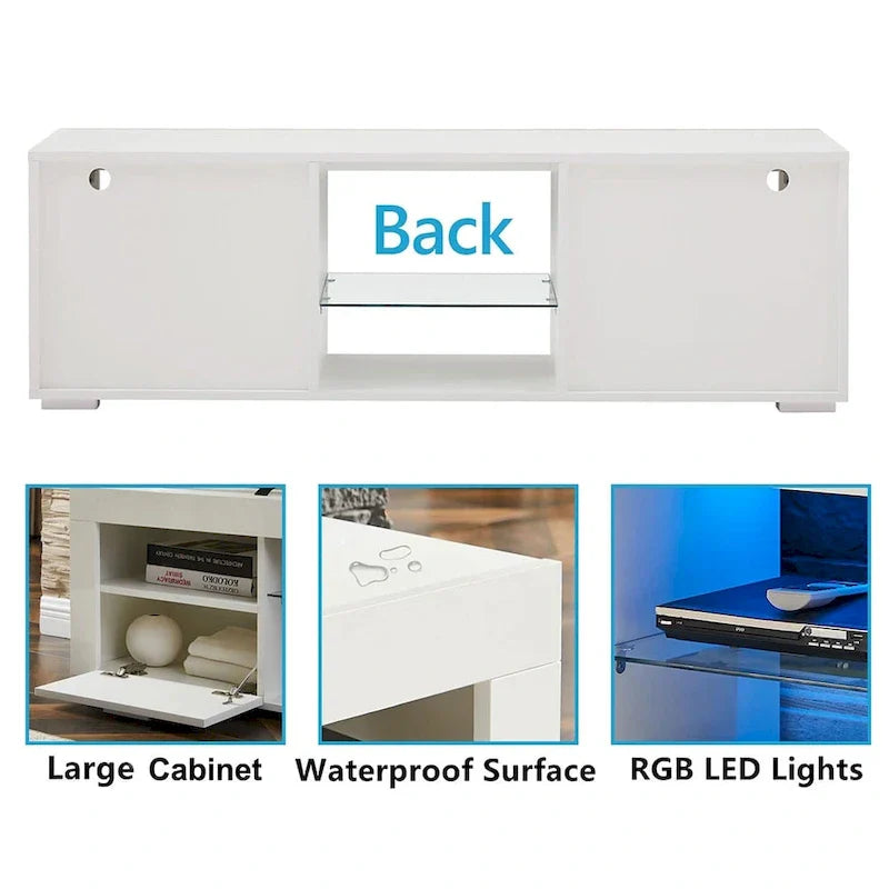 Contemporary LED TV Stand Media Console with Illuminated Features - High Gloss Finish, 51L x 14W x 16H inches - image 10