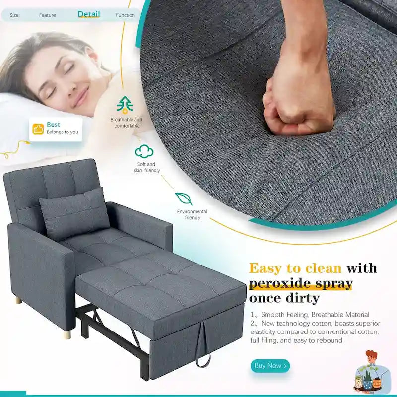 AECOJOY 3-in-1 Convertible Sleeper Sofa Chair with Pillow and Adjustable Backrest - image 24