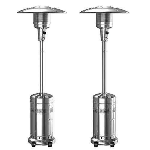 2 Set 48,000-BTU Umbrella Patio Propane Heater with Wheels,Stainless Steel Patio Heater,Stainless Steel Floorstanding Liquid 