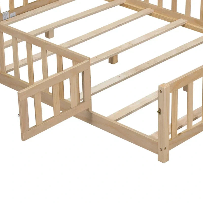 Kids' Full-Size Wooden Floor Bed with Fence and Door - image 23