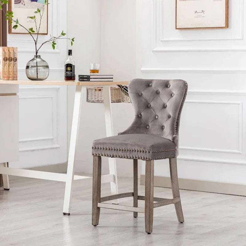 Carter 24-Inch Wingback Tufted Counter Stool with Antique Grey Legs and Nailhead Trim - image 4
