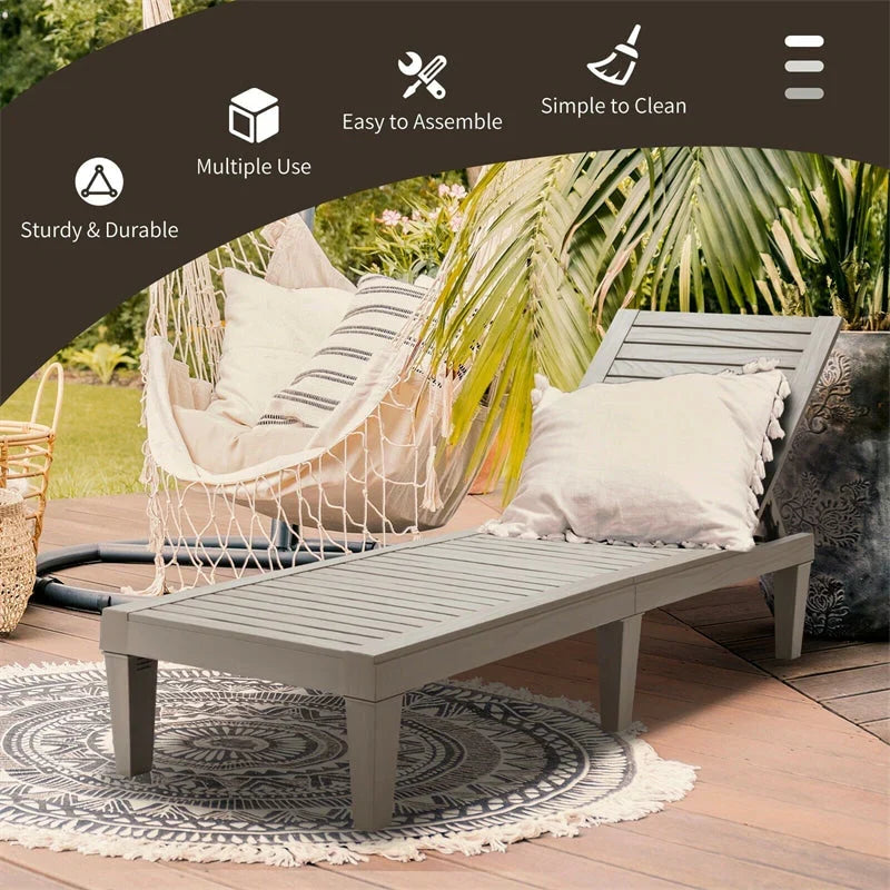 Outdoor Chaise Lounge Chair Patio Recliner Adjustable With 5 Positions Wood Texture Design Waterproof Easy To Assemble - Comf
