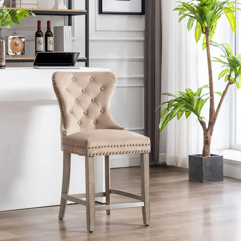 Carter 24-Inch Wingback Tufted Counter Stool with Antique Grey Legs and Nailhead Trim - image 26