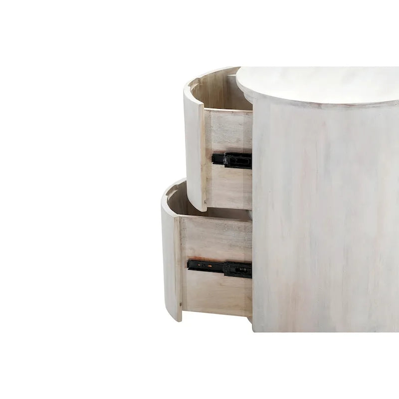 Round Nightstand with 2 Drawers Wooden Bedside Table - image 16