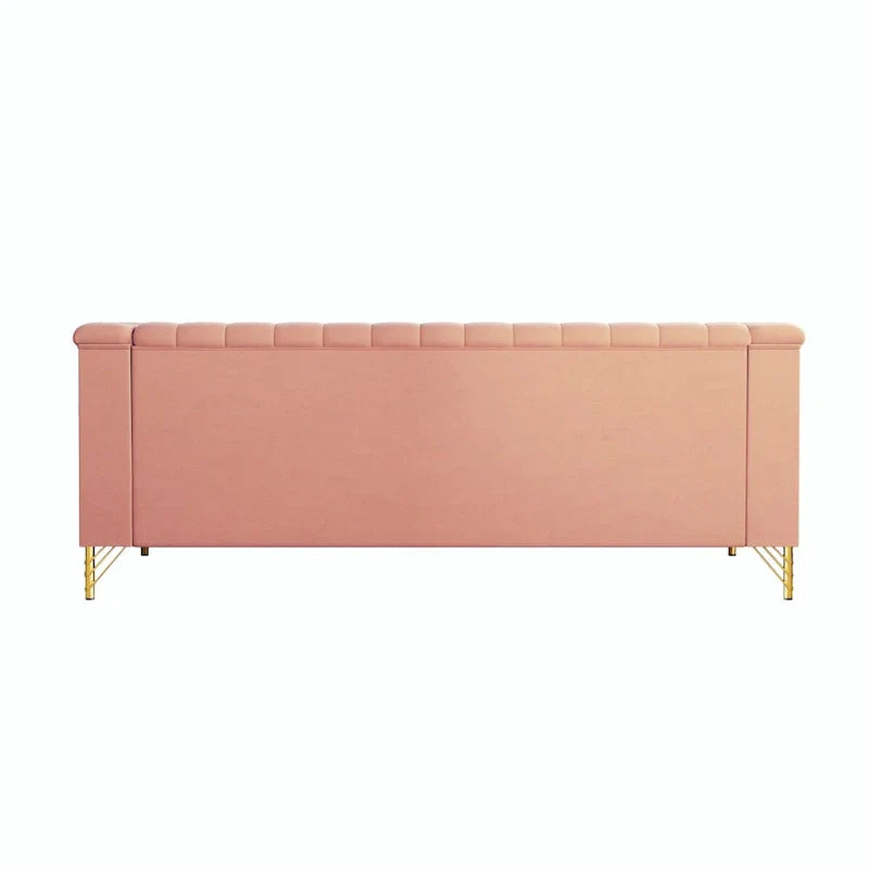 Contemporary Velvet Upholstered 3-Seat Sofa with Golden Metal Legs - Pink Living Room Couch (83.46" x 30.51" x 31.9") - image 9