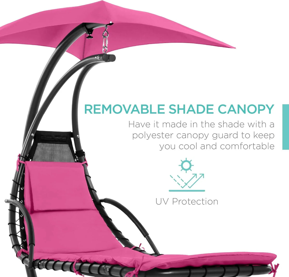 Best Choice Products Outdoor Hanging Curved Steel Chaise Lounge Chair Swing w/Built-in Pillow and Removable Canopy - Charcoal