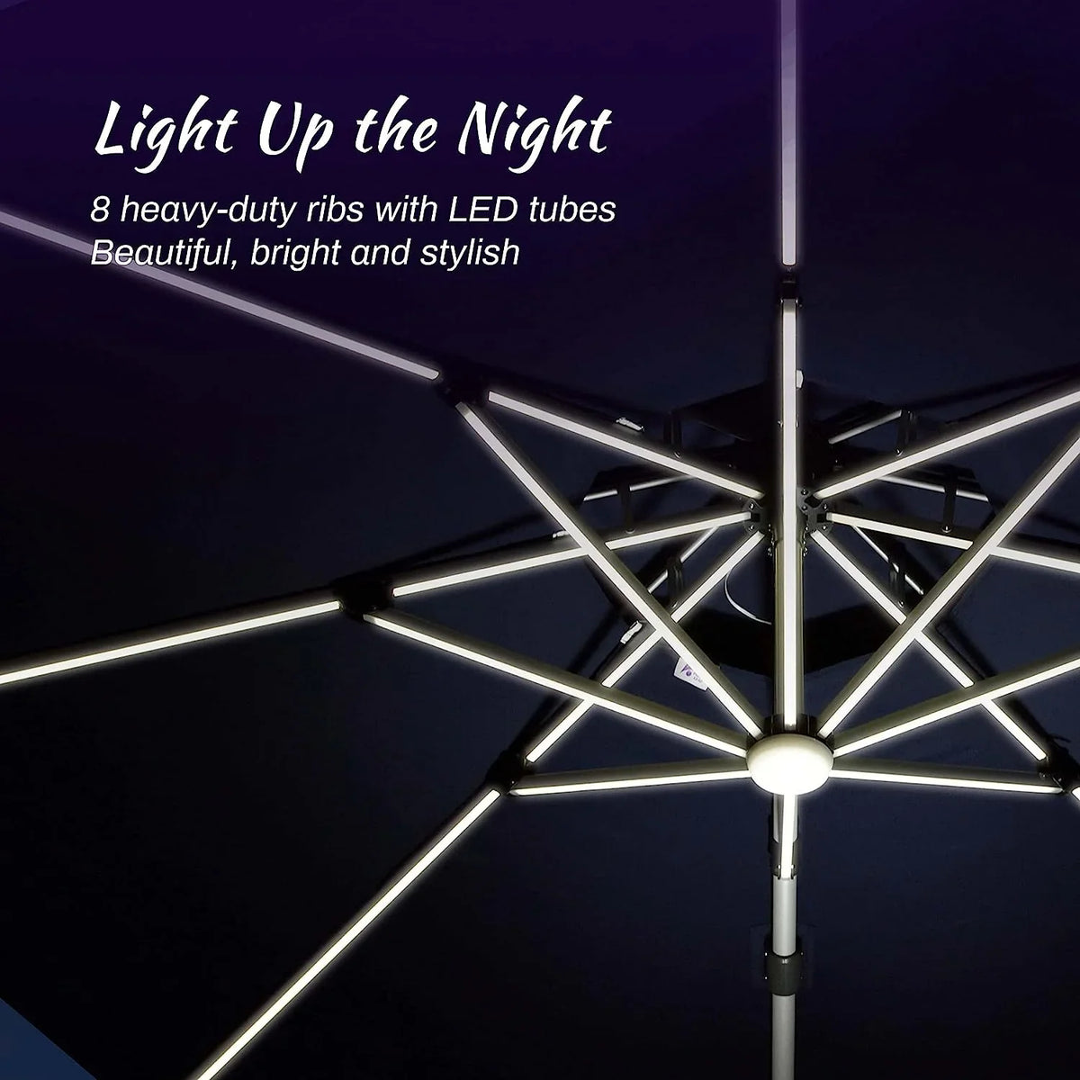 12ft Solar LED Patio Umbrella Outdoor Round Umbrella Large Cantilever Umbrella with LED Lights Windproof Bias Umbrella Heavy 