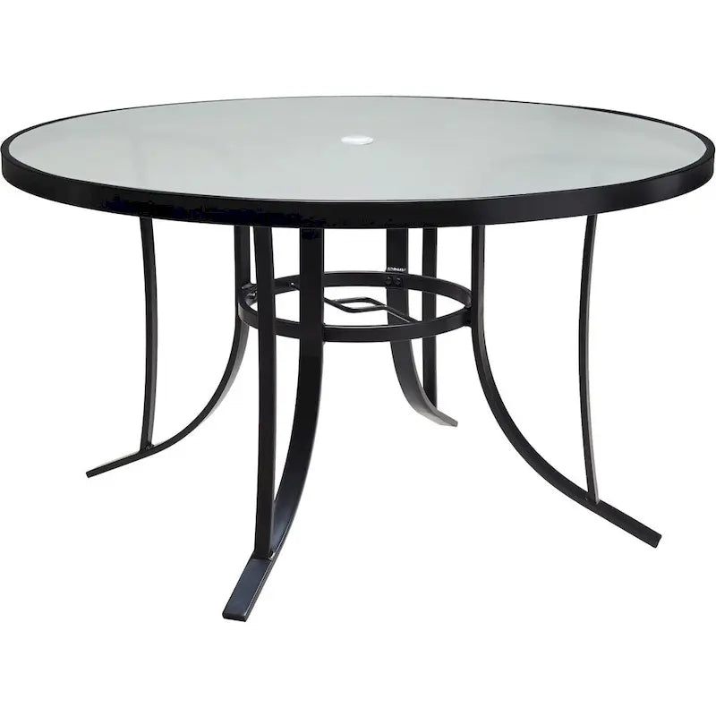 Hanover Lavallette 5-Piece Dining Set in Ocean Blue with 4 Stationary Chairs, 52-In. Round Glass-Top Table, Umbrella, and Base - image 2