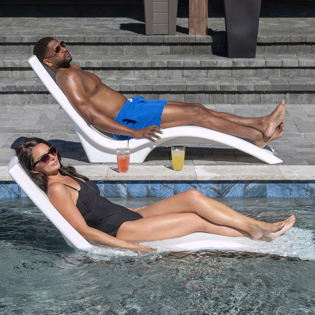 Pool Lounger, Fade-Resistant, Waterproof Patio Furniture, Pool Lounge Chair for Sun Shelf, Use in Pools with Shelves Up to 9-Inches Deep or Outside Pool Deck, Weighted, White - image 2