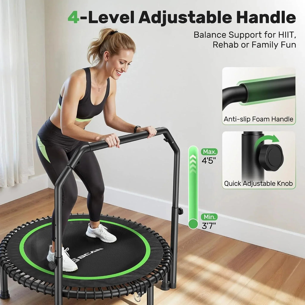 BCAN 450/550 LBS Foldable Mini Trampoline, 40"/48" Fitness Trampoline with Bungees, U Shape Adjustable Foam Handle, Stable & Quiet Exercise Rebounder for Adults Indoor/Outdoor Workout - image 31