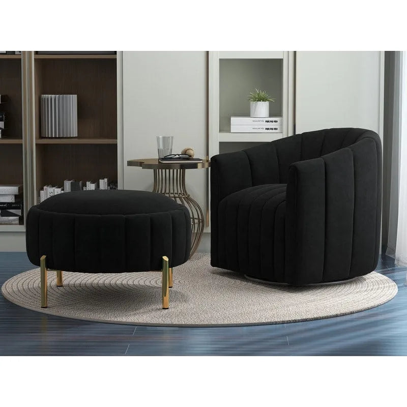 Swivel Accent Chair with Ottoman Set and Upholstered Cushion - image 3