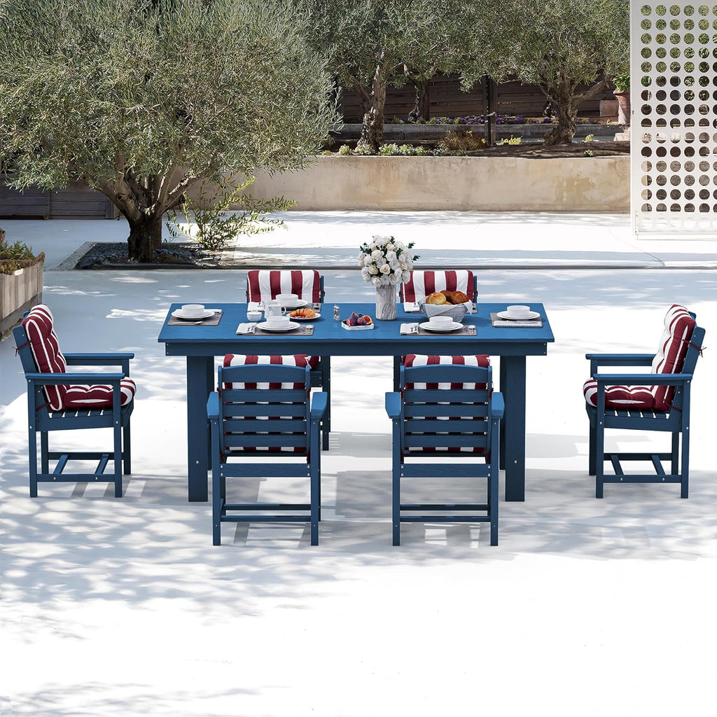 SERWALL 7-Piece Patio Table Set, Outdoor HDPE Dining Furniture with Umbrella Hole, All Weather Table and Chairs for Lawn, Garden, Poolside, Aruba - image 123