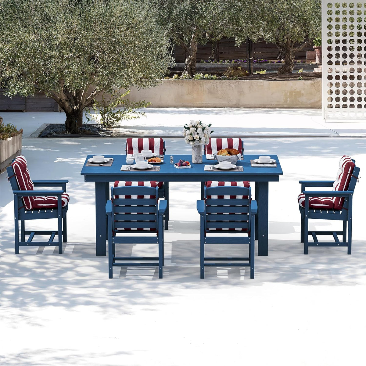 SERWALL 7-Piece Patio Table Set, Outdoor HDPE Dining Furniture with Umbrella Hole, All Weather Table and Chairs for Lawn, Garden, Poolside, Aruba - image 123