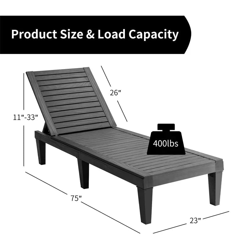 Outdoor Chaise Lounge Chair Patio Recliner Adjustable With 5 Positions Wood Texture Design Waterproof Easy To Assemble - Comf