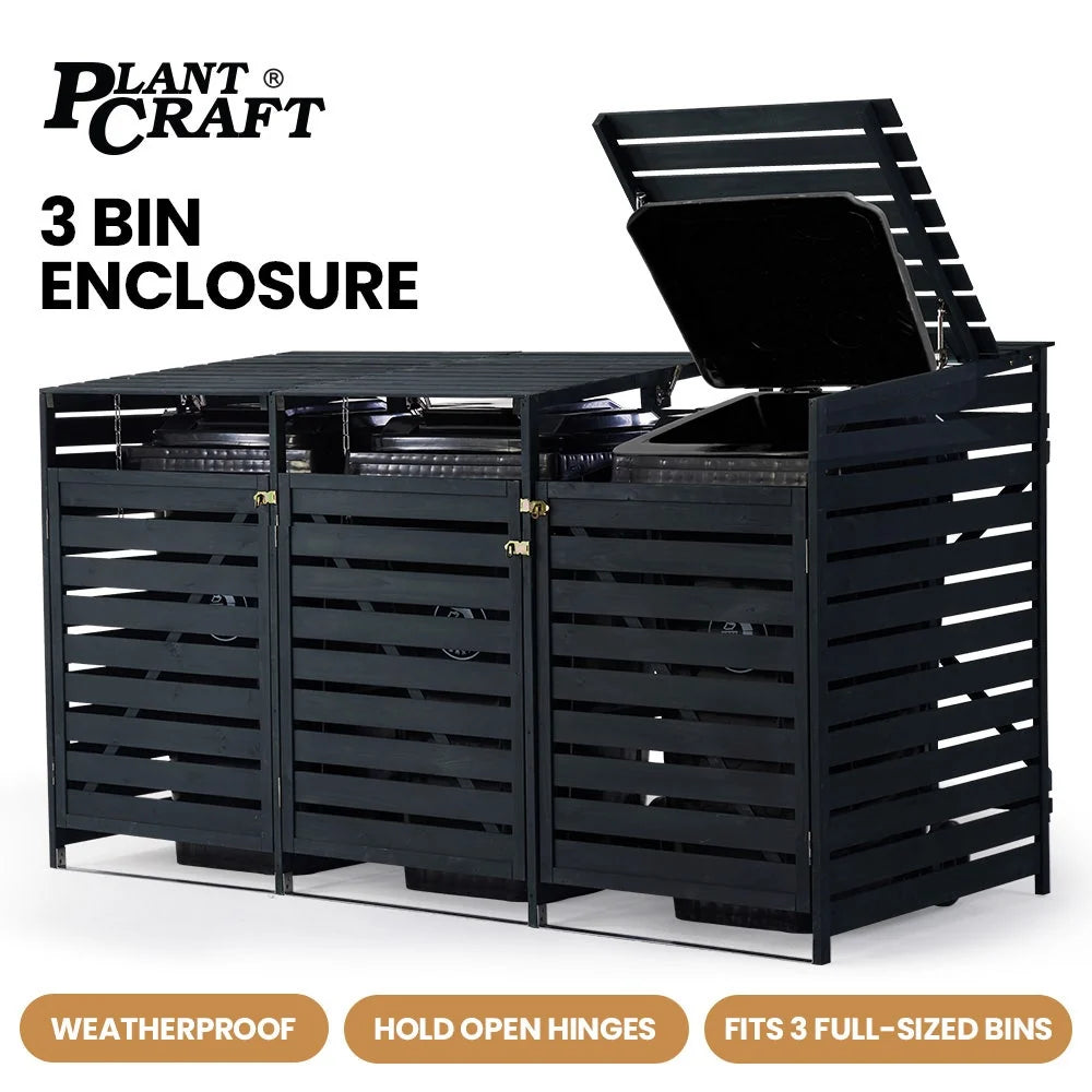 PLANTCRAFT Triple Wood Wheelie Bins Storage Shed, 3 Door Garbage Rubbish Bin Enclosure - image 2