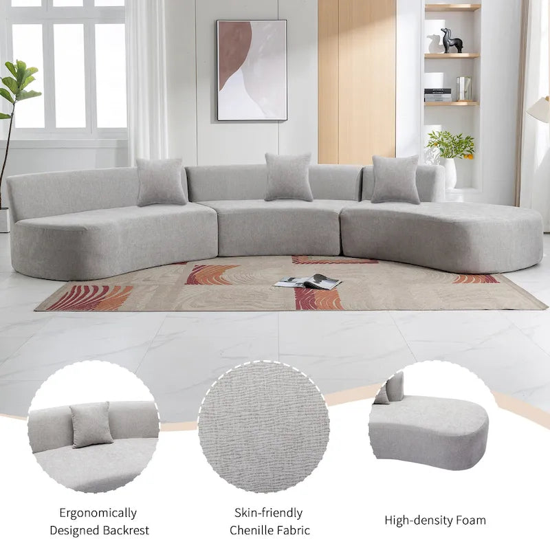 136-Inch Elegant Curved Chenille Sectional Sofa with Three Throw Pillows for Living Room - image 20