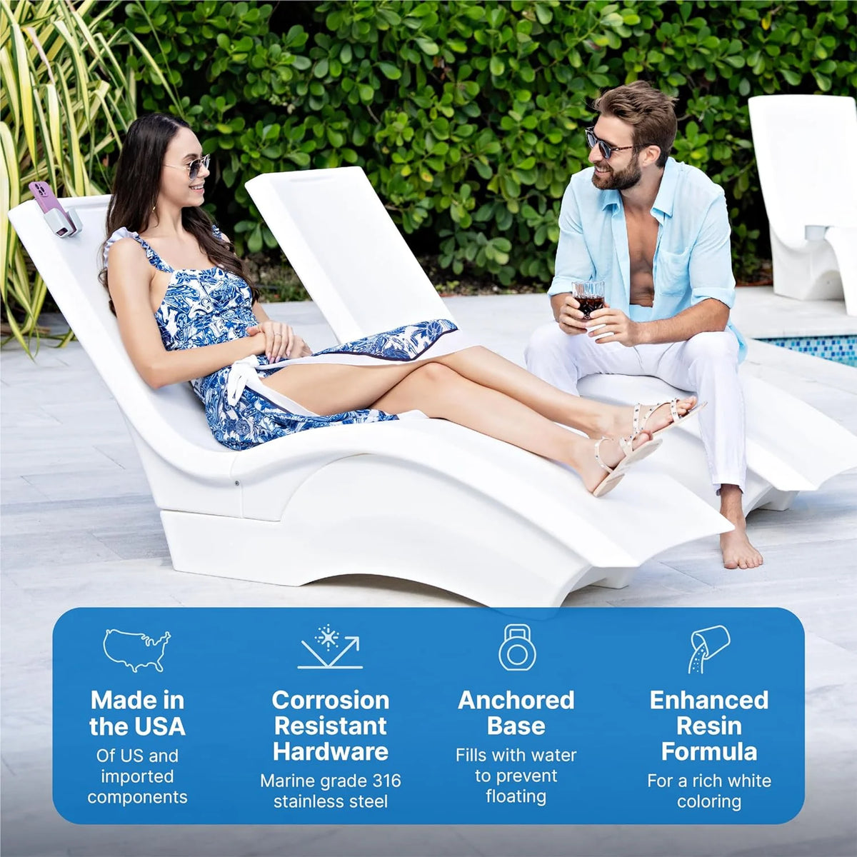 Pool Lounger, Fade-Resistant, Waterproof Patio Furniture, Pool Lounge Chair for Sun Shelf, Use in Pools with Shelves Up to 9-Inches Deep or Outside Pool Deck, Weighted, White - image 22