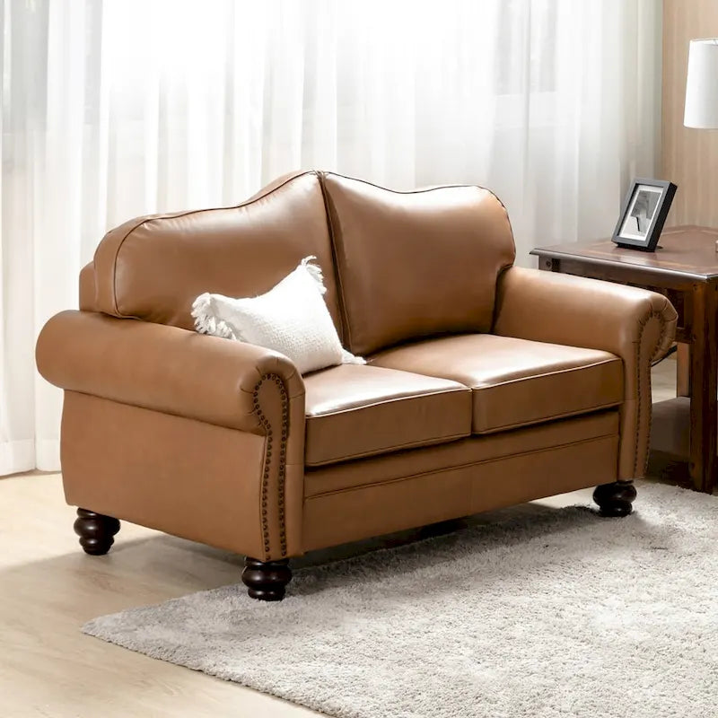Angel Transitional Genuine Leather Sofa with Tufted Backrest by HULALA HOME - image 1