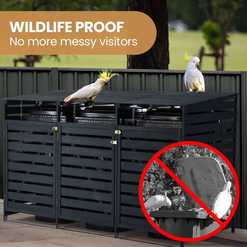 PLANTCRAFT Triple Wood Wheelie Bins Storage Shed, 3 Door Garbage Rubbish Bin Enclosure - image 5