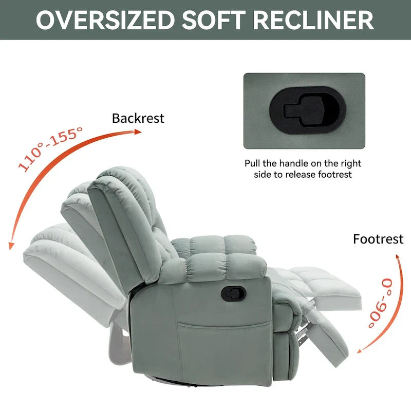 Extra-Large Swivel Rocker Recliner with Footrest and Pockets - Manual Operation - image 8