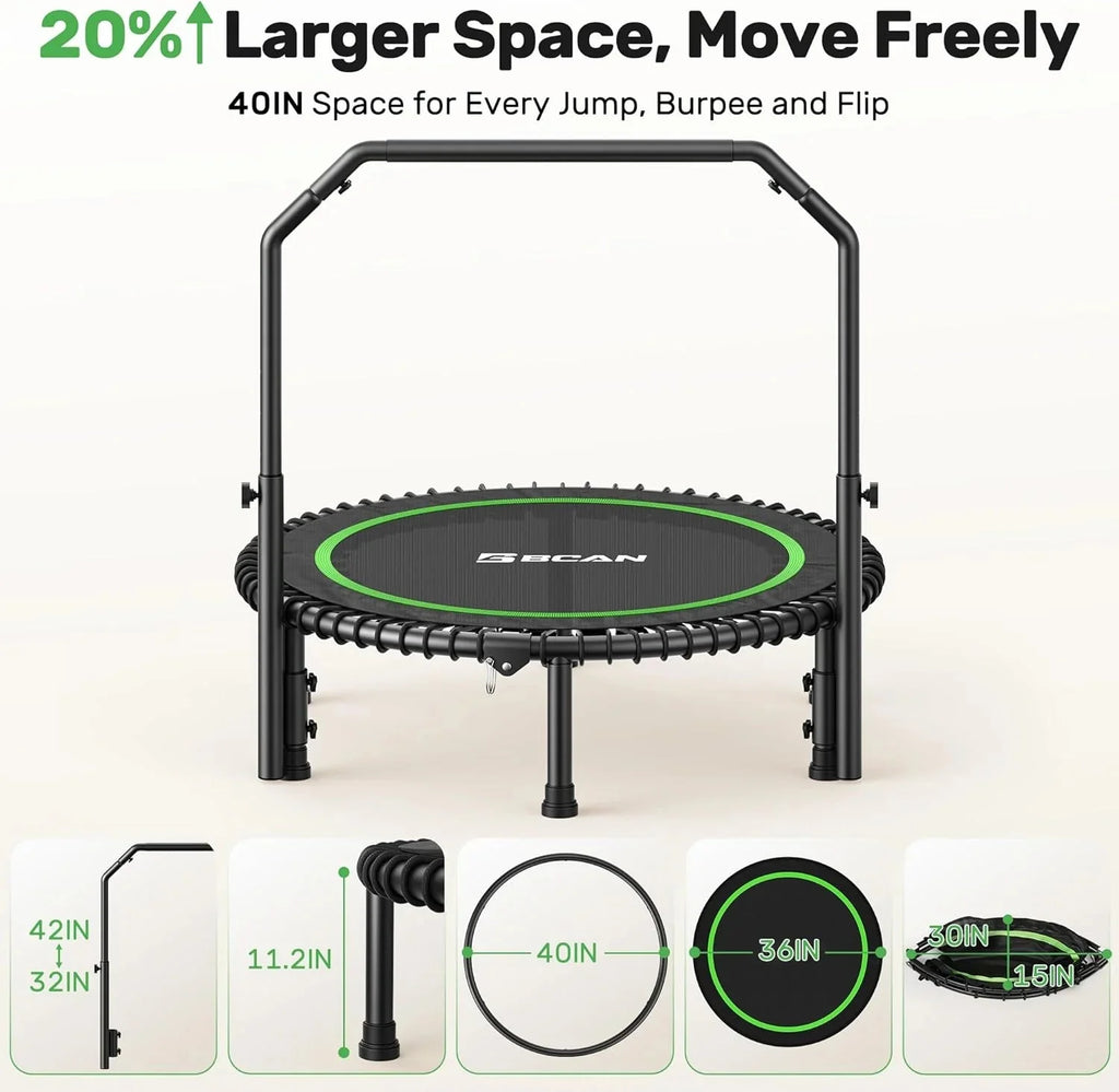 BCAN 450/550 LBS Foldable Mini Trampoline, 40"/48" Fitness Trampoline with Bungees, U Shape Adjustable Foam Handle, Stable & Quiet Exercise Rebounder for Adults Indoor/Outdoor Workout - image 33