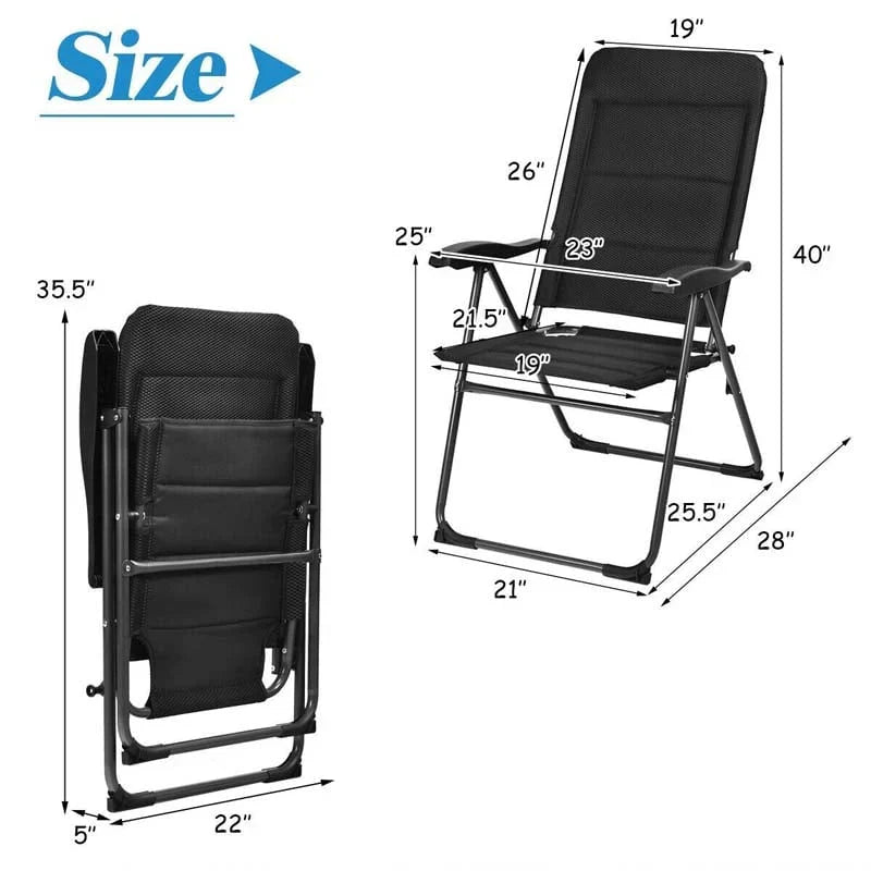 2 Pack Folding Patio Chairs 7 Position Adjustable Lawn Chair Recliner Camping Chair Compact Outdoor Sling Chair Fully Assembl