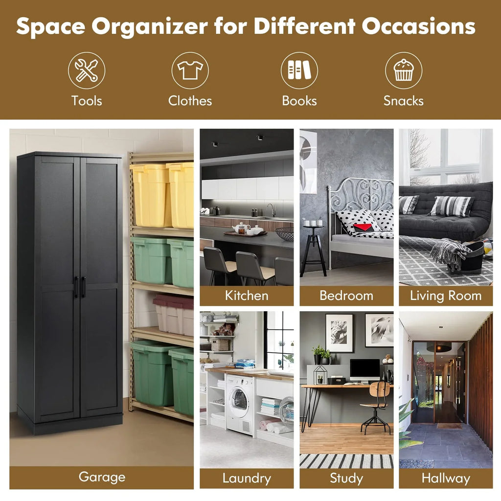 Giantex 178 cm Kitchen Pantry Cabinet, Utility Storage Cabinet w/ 2 Doors & 5 Shelves - image 5