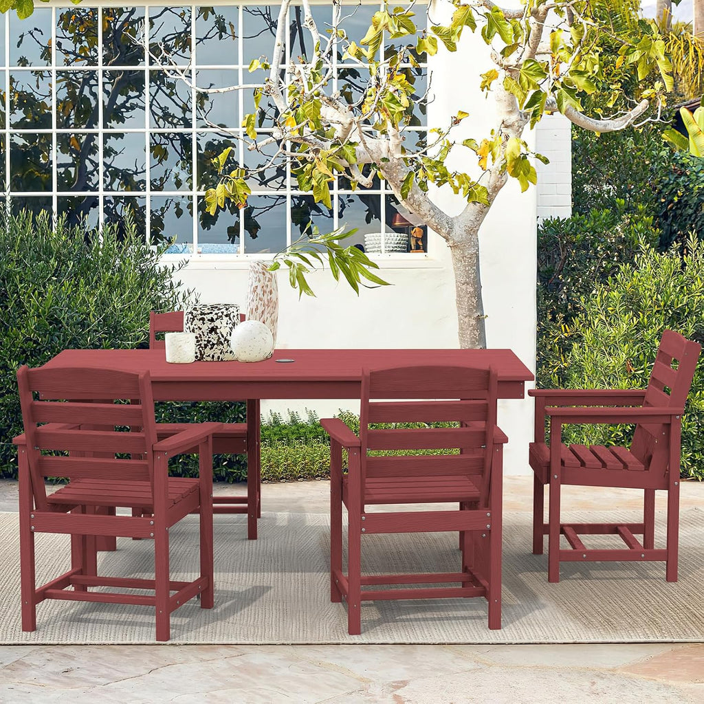 SERWALL 7-Piece Patio Table Set, Outdoor HDPE Dining Furniture with Umbrella Hole, All Weather Table and Chairs for Lawn, Garden, Poolside, Aruba - image 90