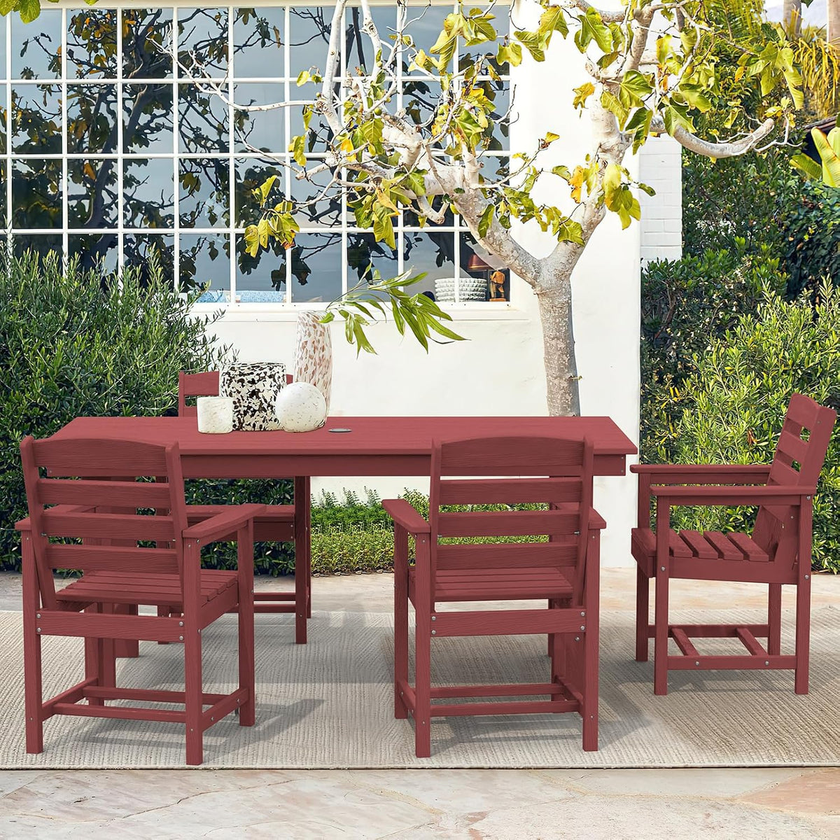 SERWALL 7-Piece Patio Table Set, Outdoor HDPE Dining Furniture with Umbrella Hole, All Weather Table and Chairs for Lawn, Garden, Poolside, Aruba - image 90