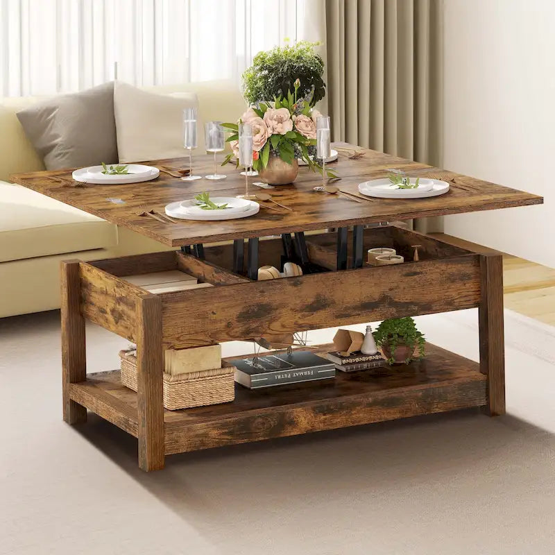 Moasis Farmhouse Lift-Top Coffee Table with Expandable Surface, Hidden Storage, and Shelf for Living Room - image 2